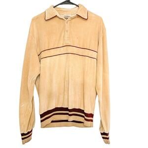 Saturdays in California Vintage 1970s Retro Top Long Sleeve Pullover Beige Brown